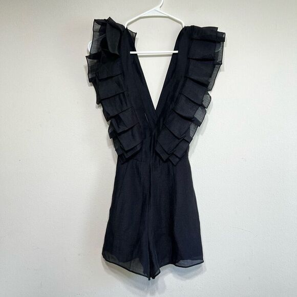 Keepsake Black V Neck Ruffle Romper Remind Me Playsuit XS NEW - Picture 2 of 10